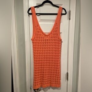 NWT Uncharted Threads Size M Coral Stretchy Knit Crochet Terry Cover Up Dress